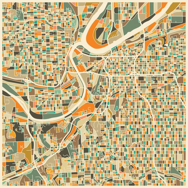 Abstract City Map of Kansas City by Jazzberry Blue wall art