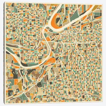 Abstract City Map of Kansas City Canvas Print #JBL101} by Jazzberry Blue Canvas Artwork