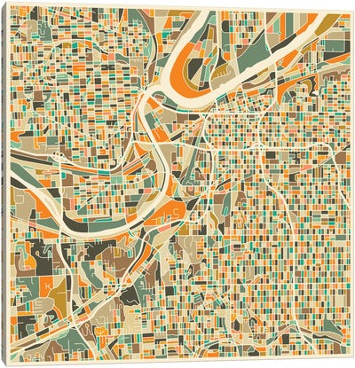 Abstract City Map of Kansas City Canvas Art Print - Jazzberry Blue