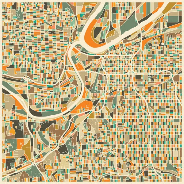 Missouri: Abstract City Map of Kansas City by Jazzberry Blue