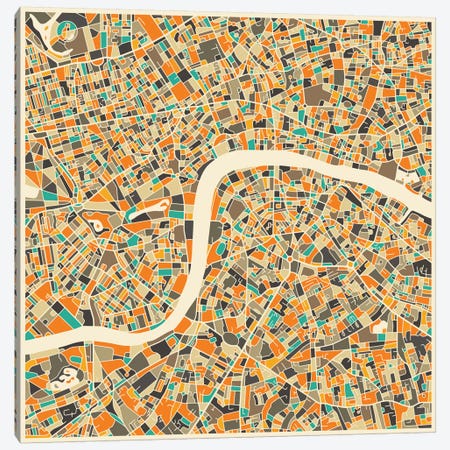 Abstract City Map of London Canvas Print #JBL102} by Jazzberry Blue Canvas Wall Art
