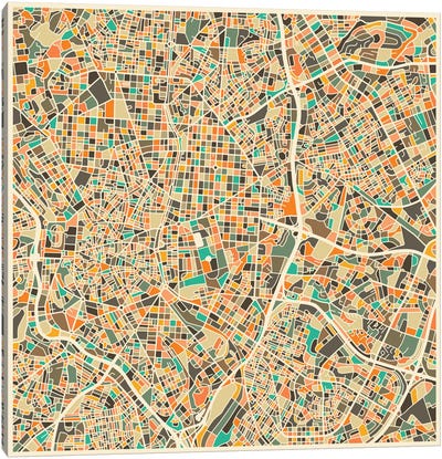 Abstract City Map of Madrid Canvas Art Print - Spain Art