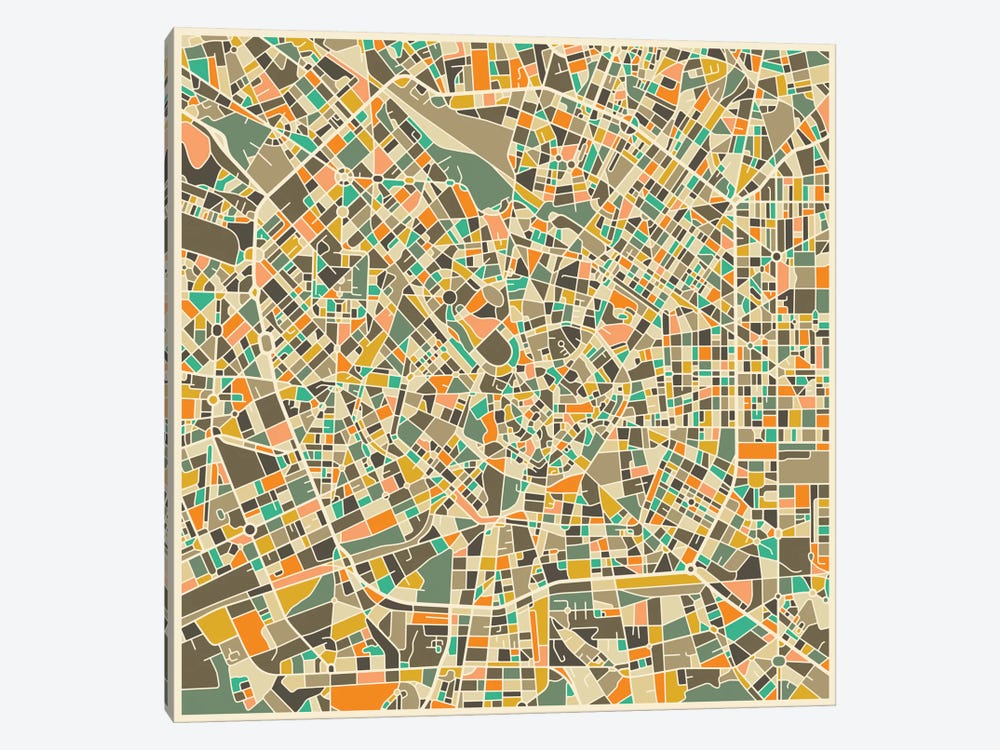 Abstract City Map of Milan by Jazzberry Blue 1-piece Canvas Print