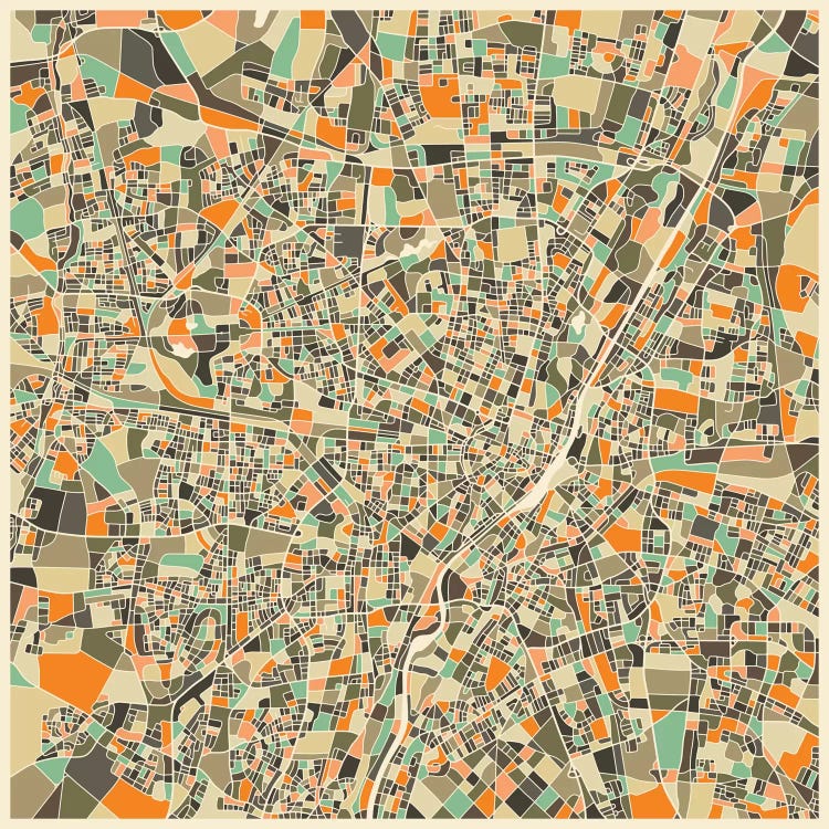 Abstract City Map of Munich by Jazzberry Blue wall art