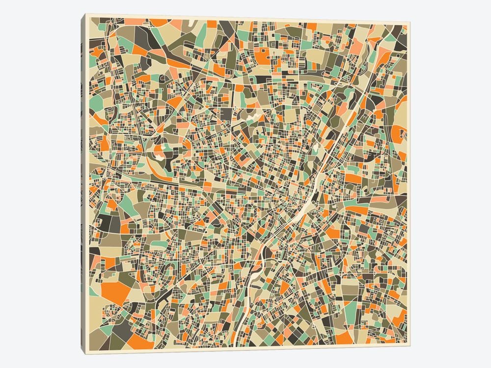 Abstract City Map of Munich by Jazzberry Blue 1-piece Canvas Artwork