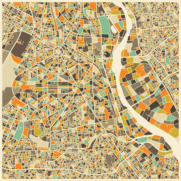Vintage & Retro: Abstract City Map of New Delhi by Jazzberry Blue