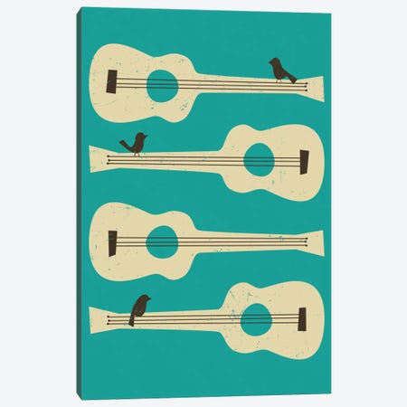 Birds On A Guitar (Blue) Canvas Print #JBL10} by Jazzberry Blue Canvas Art