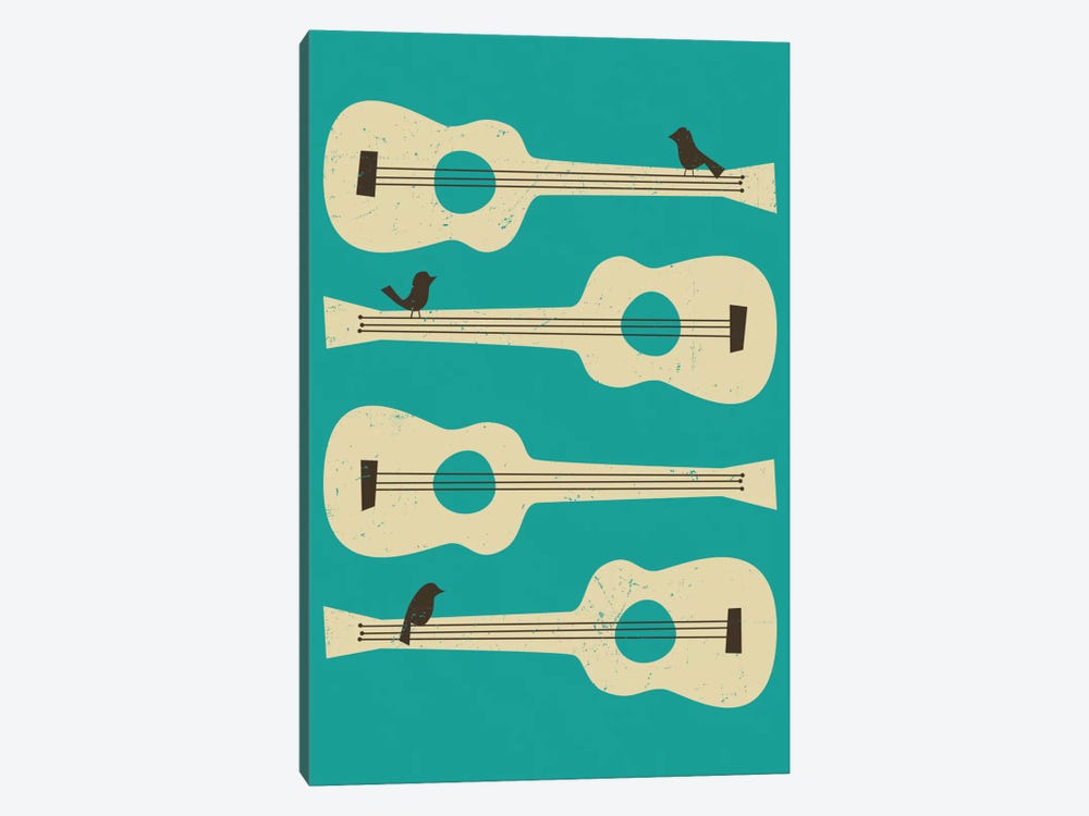 Birds On A Guitar (Blue) by Jazzberry Blue 1-piece Canvas Artwork