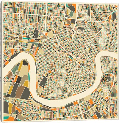 Abstract City Map of New Orleans Canvas Art Print - Louisiana