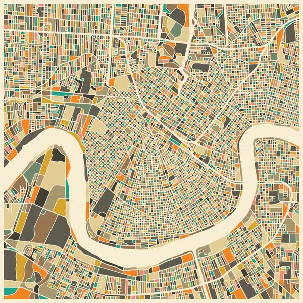 Louisiana: Abstract City Map of New Orleans by Jazzberry Blue