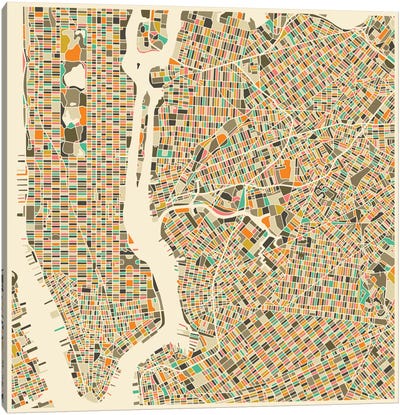 Abstract City Map of New York City Canvas Art Print - Maps