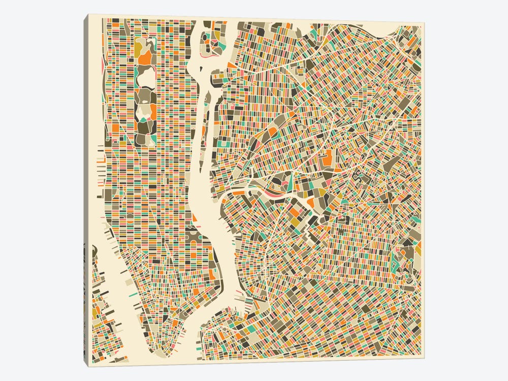 Abstract City Map of New York City by Jazzberry Blue 1-piece Canvas Artwork