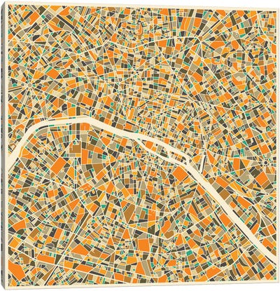 Abstract City Map of Paris Canvas Art Print - Maps