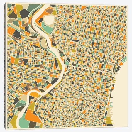 Abstract City Map of Philadelphia Canvas Print #JBL113} by Jazzberry Blue Art Print