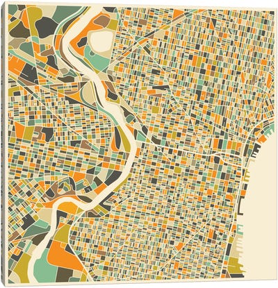 Abstract City Map of Philadelphia Canvas Art Print - Jazzberry Blue