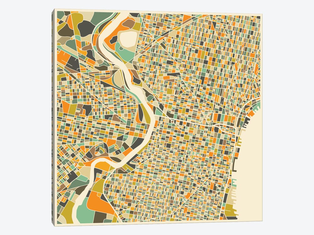 Abstract City Map of Philadelphia by Jazzberry Blue 1-piece Canvas Wall Art