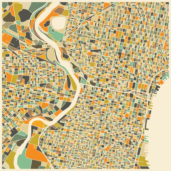 Pennsylvania: Abstract City Map of Philadelphia by Jazzberry Blue