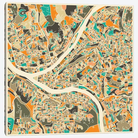Abstract City Map of Pittsburgh Canvas Print #JBL114} by Jazzberry Blue Canvas Wall Art