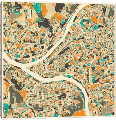 Abstract City Map of Pittsburgh Canvas Art Print - PIttsburgh Maps