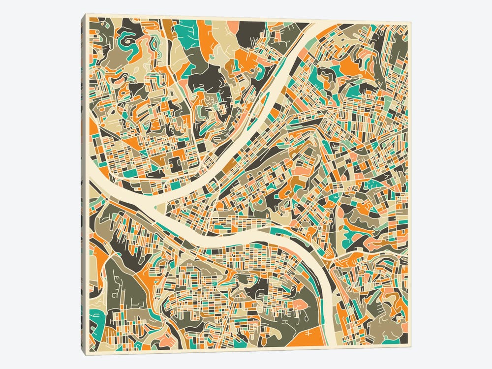 Abstract City Map of Pittsburgh by Jazzberry Blue 1-piece Canvas Art Print