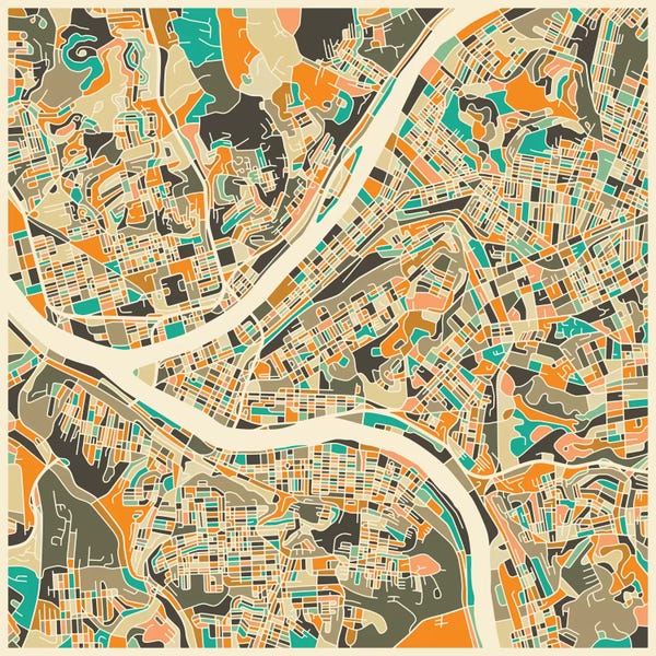 Large Map Art - Canvas Prints: Abstract City Map of Pittsburgh by Jazzberry Blue