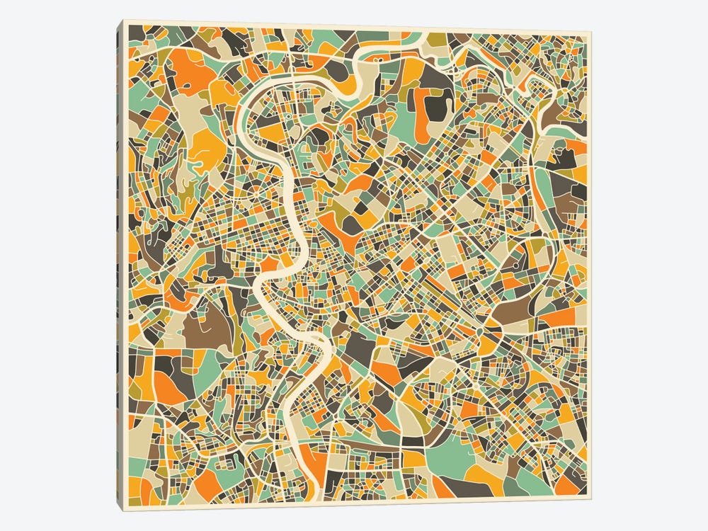 Abstract City Map of Rome by Jazzberry Blue 1-piece Canvas Wall Art