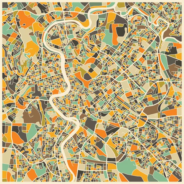 Large Map Art - Canvas Prints: Abstract City Map of Rome by Jazzberry Blue