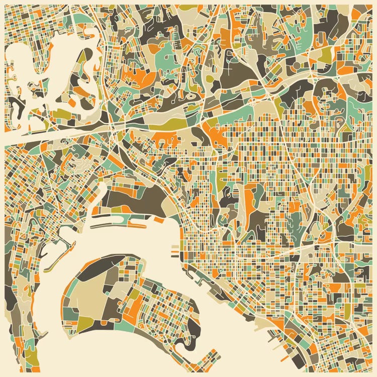 Abstract City Map of San Diego by Jazzberry Blue wall art