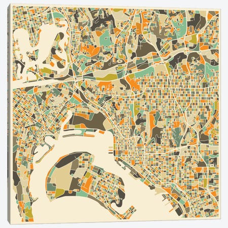 Abstract City Map of San Diego Canvas Print #JBL116} by Jazzberry Blue Canvas Artwork