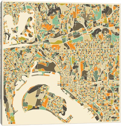 Abstract City Map of San Diego Canvas Art Print - San Diego Art
