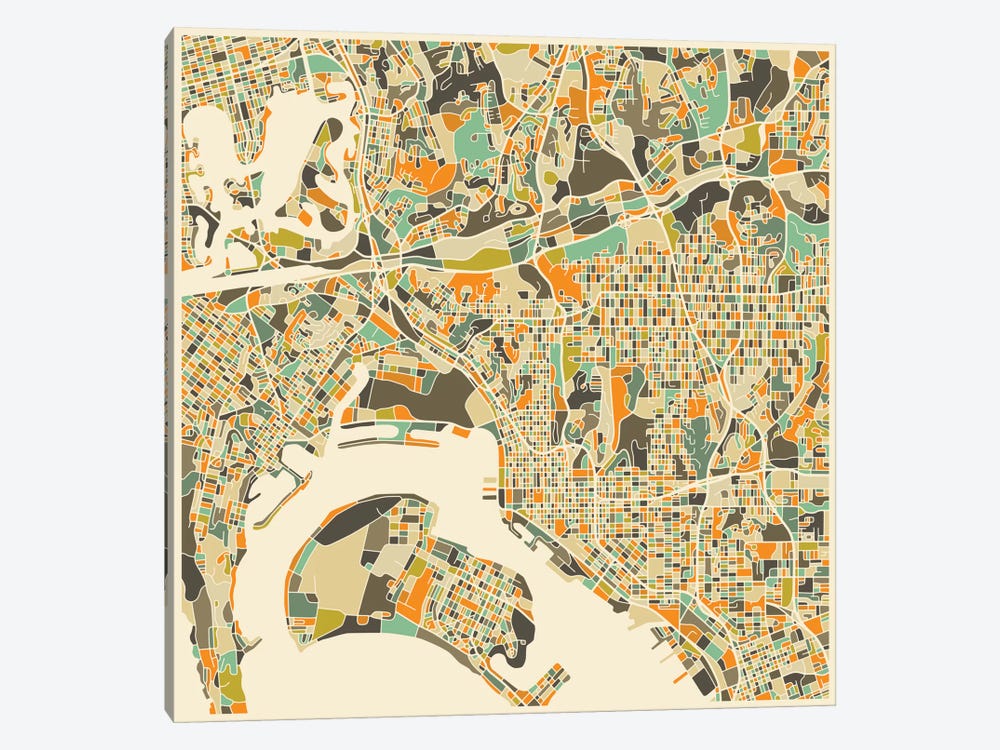 Abstract City Map of San Diego by Jazzberry Blue 1-piece Canvas Art Print