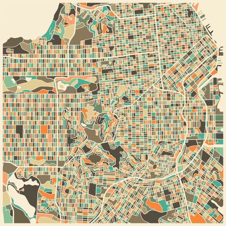 Abstract City Map of San Francisco by Jazzberry Blue wall art