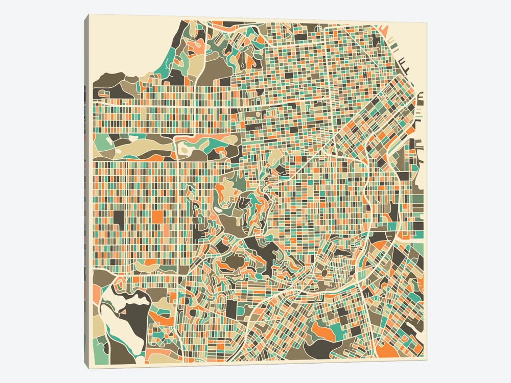 Abstract City Map of San Francisco by Jazzberry Blue 1-piece Canvas Art
