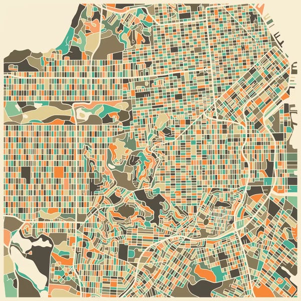 Jazzberry Blue: Abstract City Map of San Francisco by Jazzberry Blue