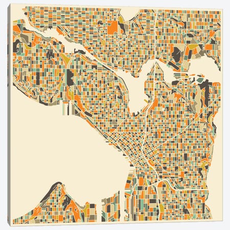 Abstract City Map of Seattle Canvas Print #JBL118} by Jazzberry Blue Art Print