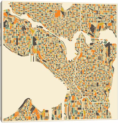 Abstract City Map of Seattle Canvas Art Print - Jazzberry Blue