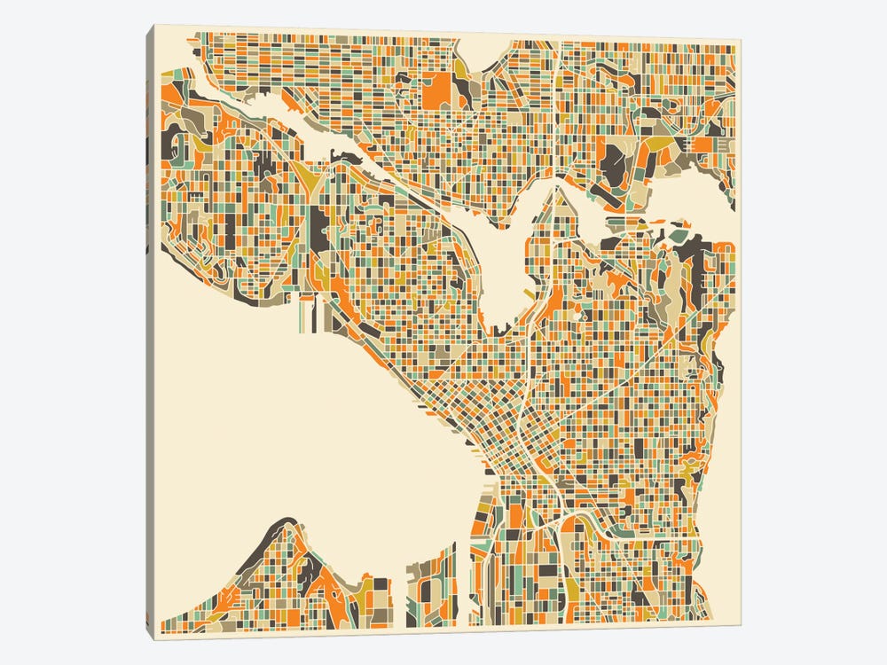 Abstract City Map of Seattle by Jazzberry Blue 1-piece Art Print