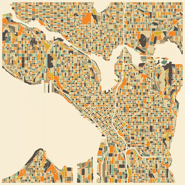 Washington: Abstract City Map of Seattle by Jazzberry Blue