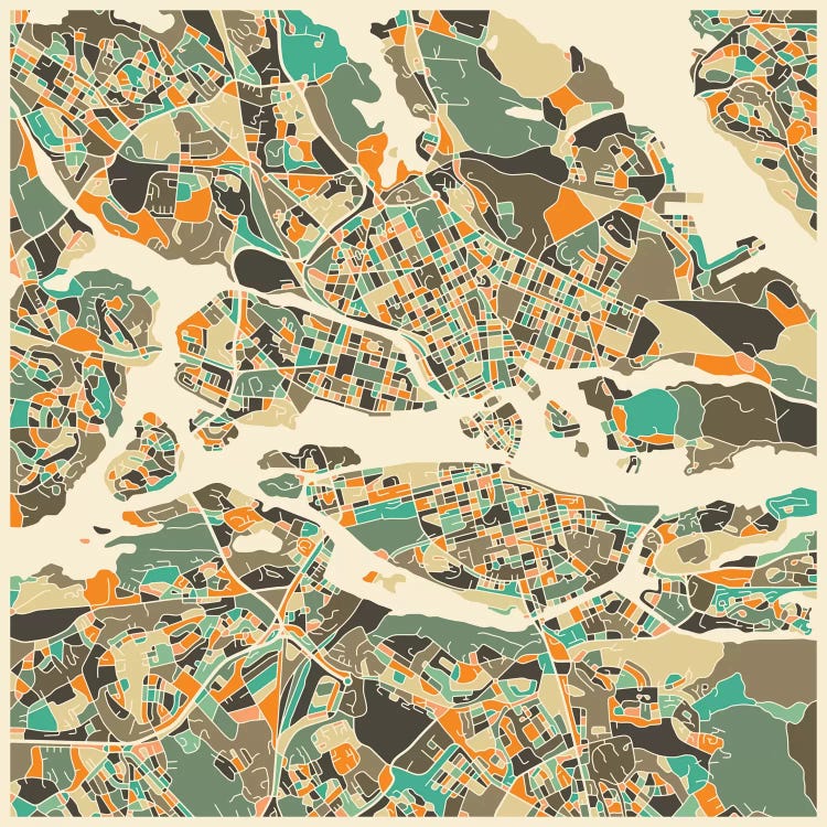 Abstract City Map of Stockholm by Jazzberry Blue canvas print