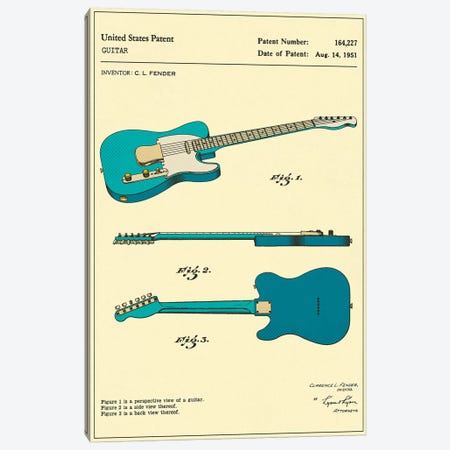 C.L. Fender Guitar Patent Canvas Print #JBL145} by Jazzberry Blue Canvas Art Print
