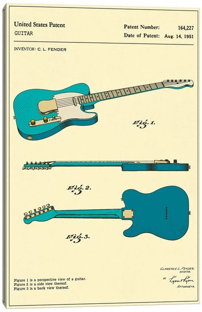 C.L. Fender Guitar Patent Canvas Art Print - Jazzberry Blue