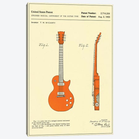 T.M. McCarty (Gibson) Stringed Musical Instrument Of The Guitar Type ("Les Paul") Patent Canvas Print #JBL147} by Jazzberry Blue Canvas Print