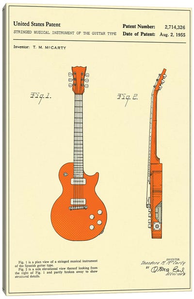 T.M. McCarty (Gibson) Stringed Musical Instrument Of The Guitar Type ("Les Paul") Patent Canvas Art Print - Jazzberry Blue