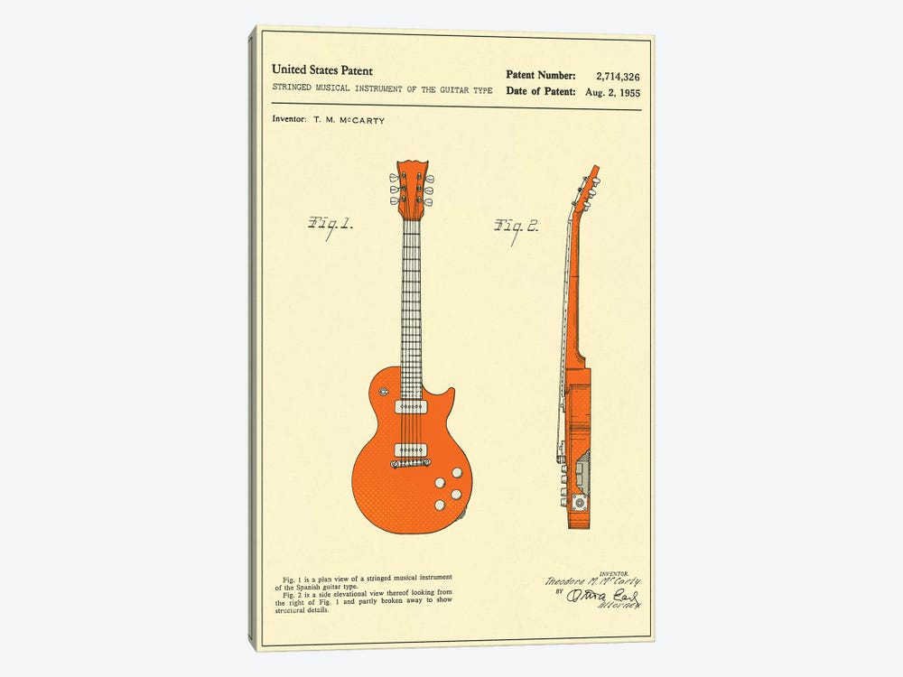 T.M. McCarty (Gibson) Stringed Musical Instrument Of The Guitar Type ("Les Paul") Patent by Jazzberry Blue 1-piece Art Print
