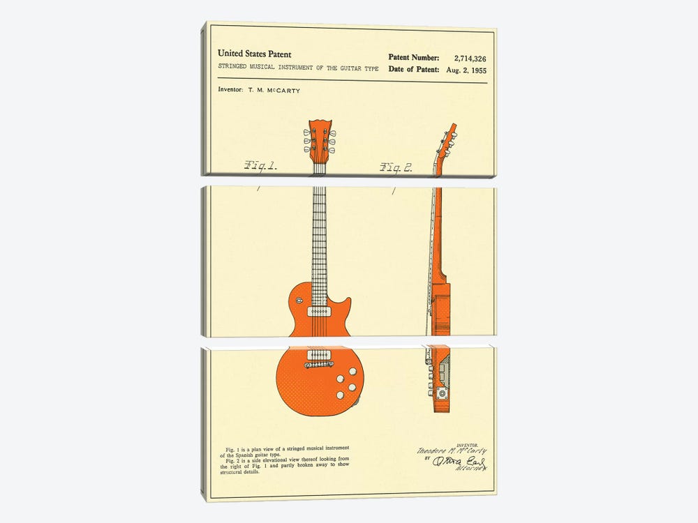 T.M. McCarty (Gibson) Stringed Musical Instrument Of The Guitar Type ("Les Paul") Patent by Jazzberry Blue 3-piece Canvas Art Print
