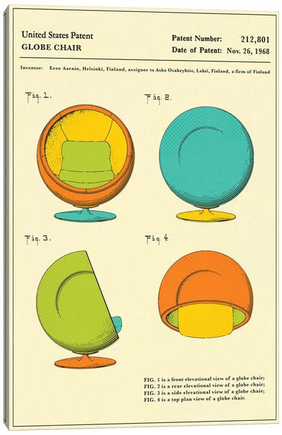 Eero Aarnio (ASKO) Globe Chair Patent Canvas Art Print - Jazzberry Blue