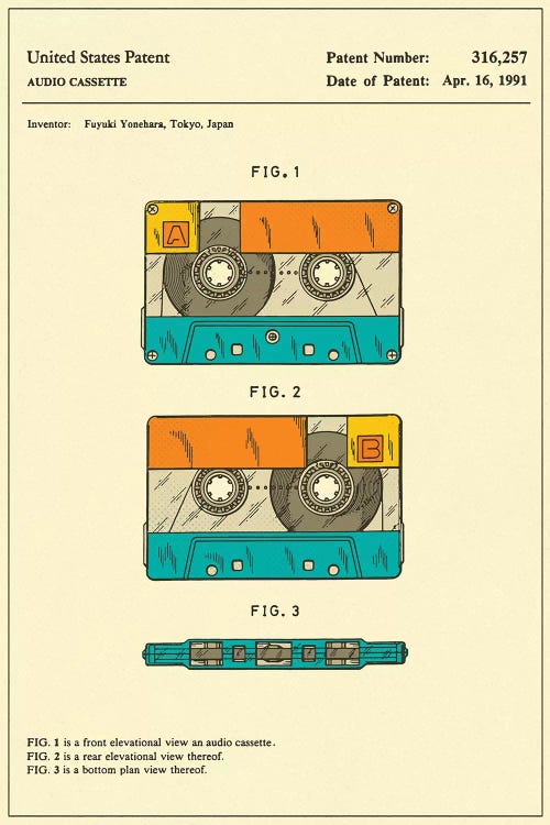 Fuyuki Yonehara (Fuji Film) Audio Cassette Patent by Jazzberry Blue wall art