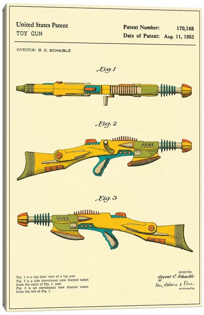 G.C. Schaible Toy Gun ("Pyrotomic Disintegrator Rifle") Patent Canvas Art Print - Jazzberry Blue