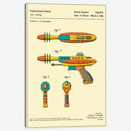 G.C. Schaible Toy Pistol ("Pyrotomic Disintegrator") Patent Canvas Print #JBL154} by Jazzberry Blue Canvas Artwork