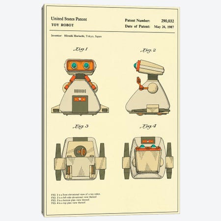 Hiroshi Horiuchi (Tomy Kogyo, Inc.) Toy Robot ("Dingbot") Patent Canvas Print #JBL158} by Jazzberry Blue Canvas Print